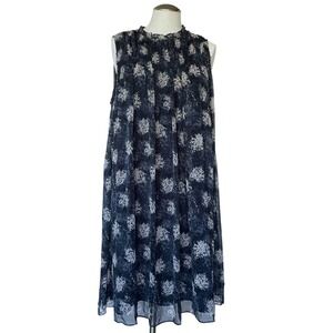 Joie Women's Baltic Print Dress L Smocked Ruffle‎ Neck Sleeveless Knee Length